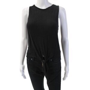 Revelation Women Basic Sleeveless Tank Cotton Blend Black Crew Neck Tie Size S